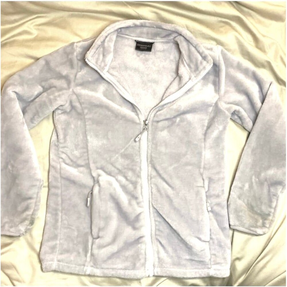 32 Degrees Heat Girls L 14/16 Silver Grey Plush Fleece Zip Up Jacket
